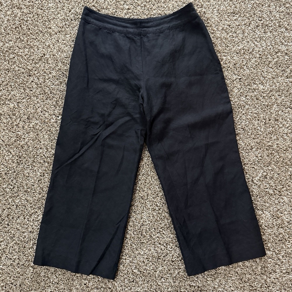 Tweeds Womens 10‎ Black Linen Blend Tailored Cropped Pants Minimalist Workwear